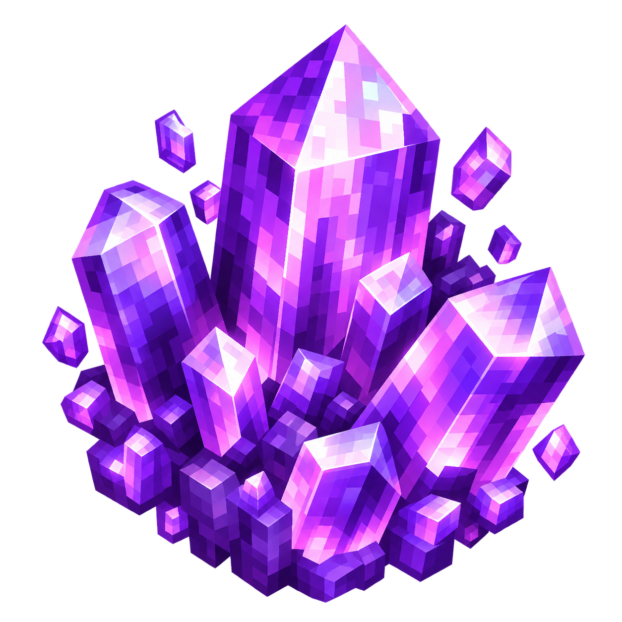 Amas d’améthystes en pixel art